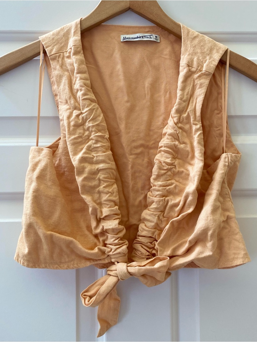 Abercrombie & Fitch Festival Crop Top Linen Blend Tie Peach Beach Top Medium